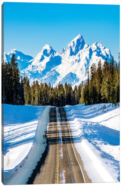 Winter Road Wyoming Canvas Art Print - Teton Range Art