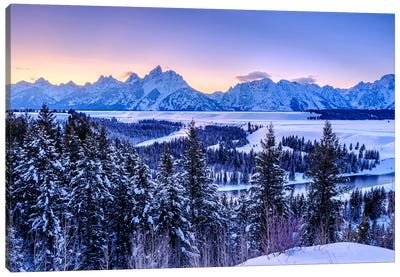 Blue Hour Winter In Wyoming Canvas Art Print - Grand Teton Art