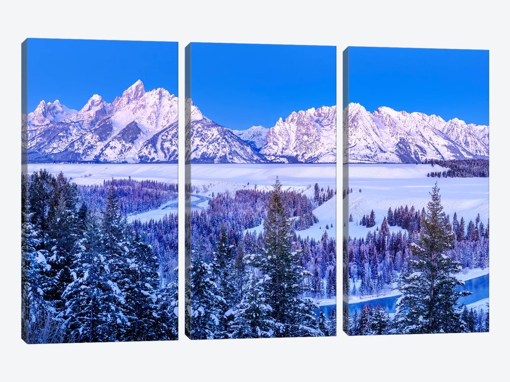 Panoramic Blue Hour Grand Teton by Susanne Kremer 3-piece Canvas Artwork