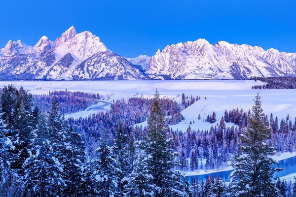 Teton Range: Panoramic Blue Hour Grand Teton by Susanne Kremer