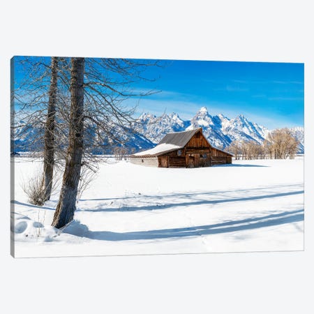Snow Barn Wyoming Canvas Print #SKR1036} by Susanne Kremer Canvas Art