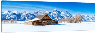Panoramic Winter View Grand Tetons Barn Canvas Art Print - Grand Teton Art