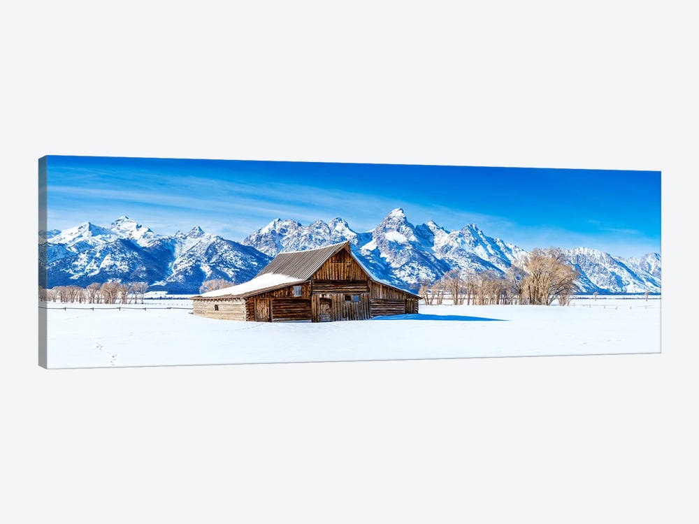 Panoramic Winter View Grand Tetons Barn by Susanne Kremer 1-piece Canvas Wall Art