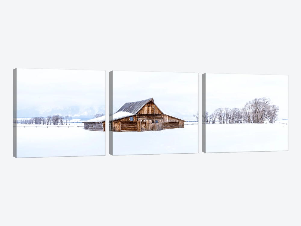 Snowed In Wood Barn In The Winter by Susanne Kremer 3-piece Canvas Art Print