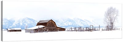 White Winter Landscape Pano Wyoming Canvas Art Print - Grand Teton Art