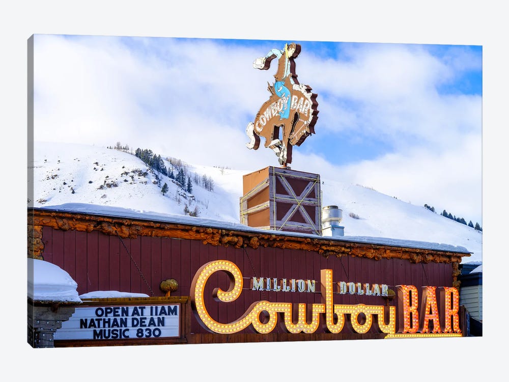 Cowboy Bar Winter Neon Jackson Hole by Susanne Kremer 1-piece Canvas Artwork