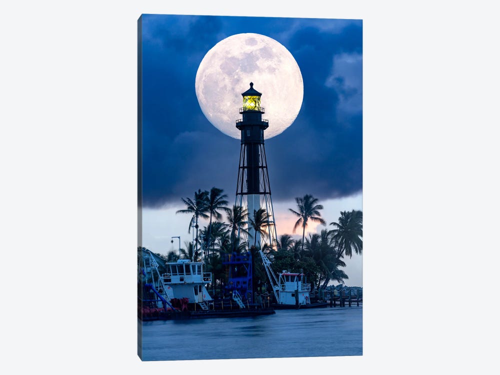 Full Moon Rising Behind Lighthouse Florida by Susanne Kremer 1-piece Canvas Art Print