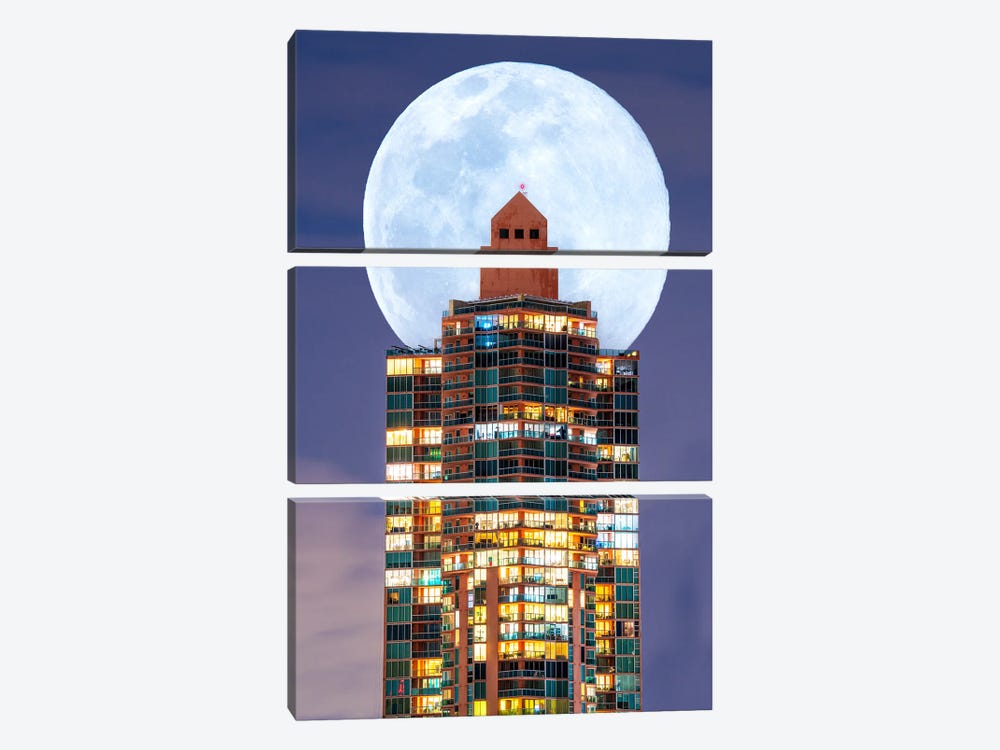 Moon And The City Architecture Miami by Susanne Kremer 3-piece Canvas Art Print