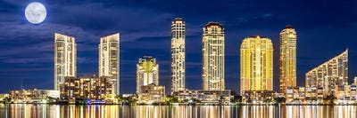 Full Moon Night City Panorama by Susanne Kremer multi panel art