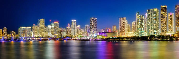 Panoramic Skyline At Night Miami