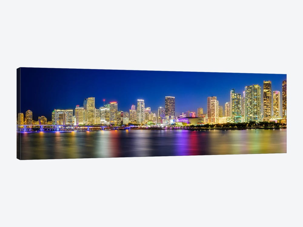 Panoramic Skyline At Night Miami by Susanne Kremer 1-piece Canvas Wall Art