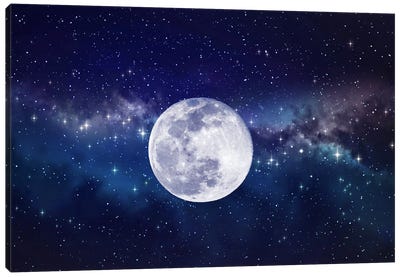 Moon And The Universe Canvas Art Print - Full Moon Art