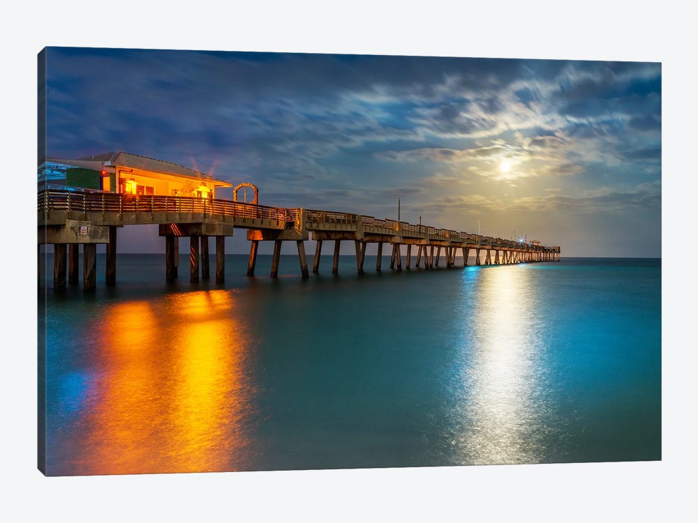 Full Moonrise At The Pier by Susanne Kremer 1-piece Canvas Print