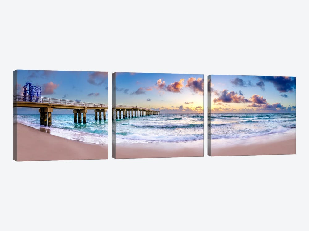 Sunrise Newport Pier Panorama by Susanne Kremer 3-piece Canvas Print
