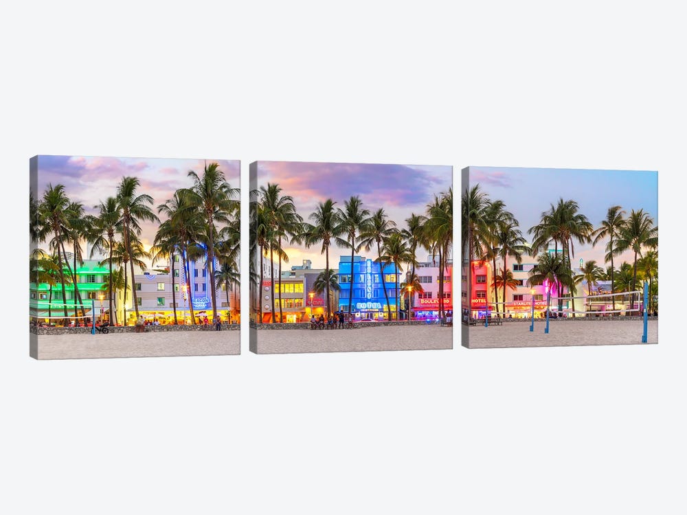 Welcome To Miami Sunset by Susanne Kremer 3-piece Canvas Print
