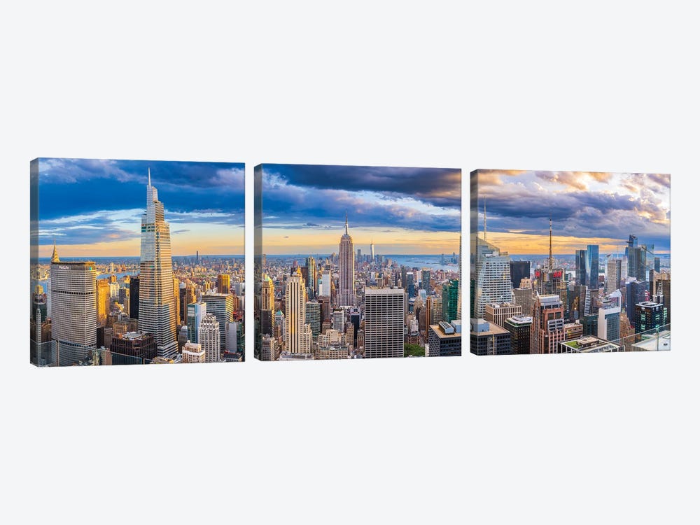 New York Skyline Golden Hues by Susanne Kremer 3-piece Canvas Artwork
