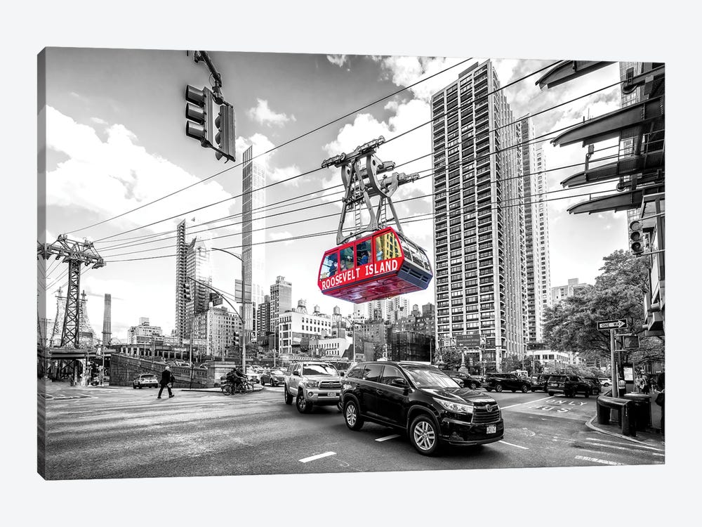 Red Tram Suspended In Monochrome by Susanne Kremer 1-piece Art Print
