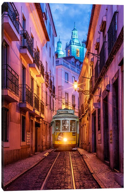 Blue Hour Tram Lisbon Canvas Art Print - Portugal Art