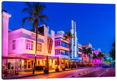 Miami Ocean Drive Neon Canvas Art Print - Cityscape Art