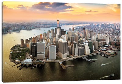 One World Trade Center Sunset Aerial  Canvas Art Print - Aerial Photography