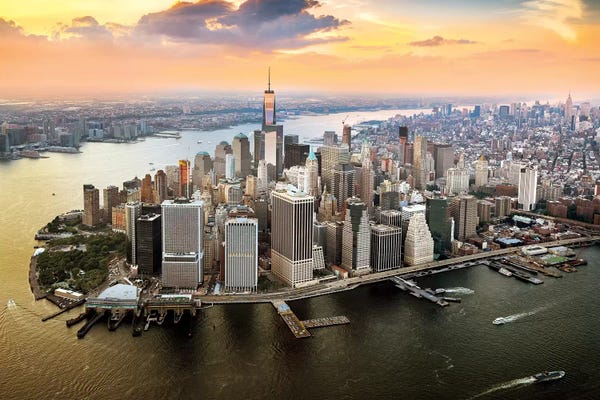 New York City Skylines: One World Trade Center Sunset Aerial  by Susanne Kremer
