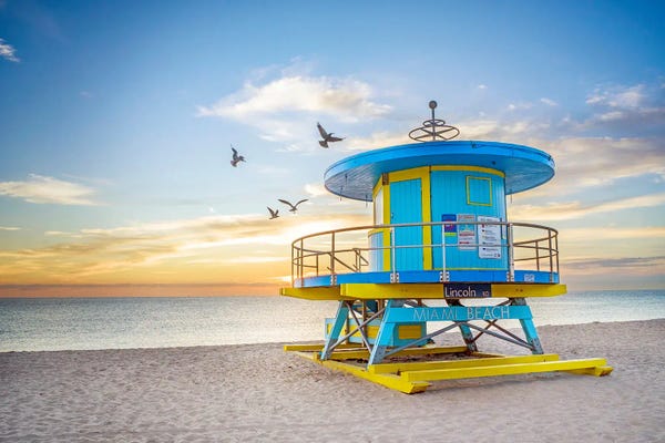 Florida Beaches: Miami Beach Blue Lifeguard Hut by Susanne Kremer