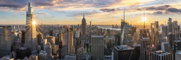 Panoramic New York Skyline At Sunset