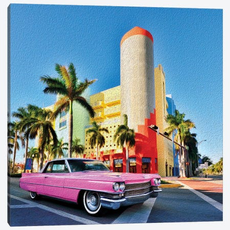 Pink Cadillac Miami Art District II Canvas Print #SKR175} by Susanne Kremer Canvas Art