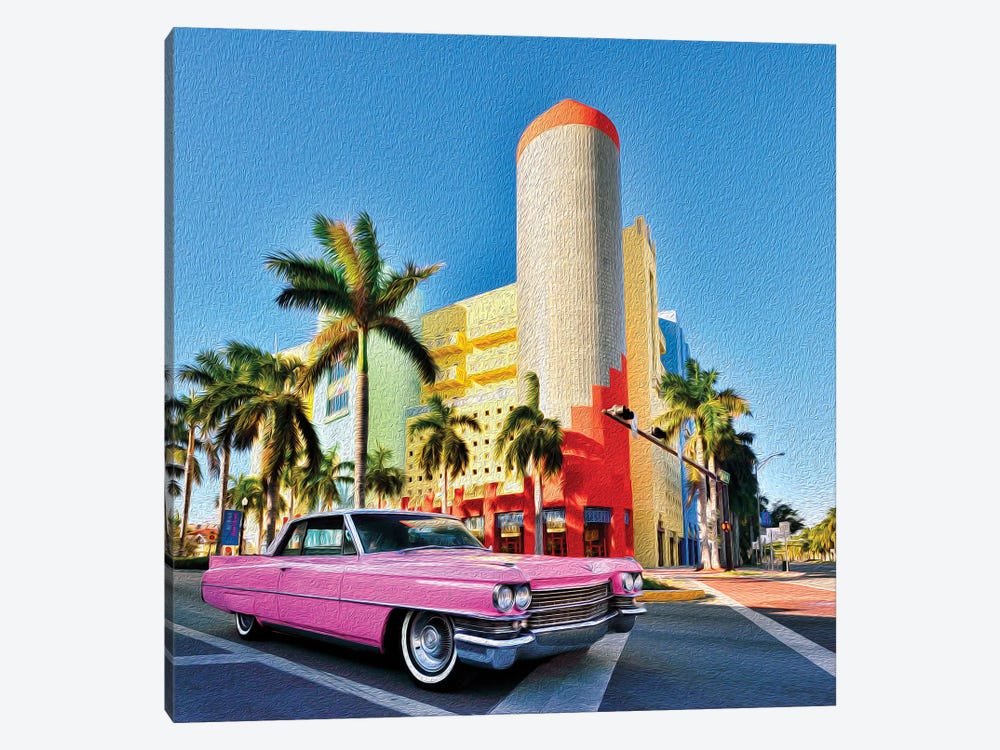 Pink Cadillac Miami Art District II by Susanne Kremer 1-piece Canvas Art