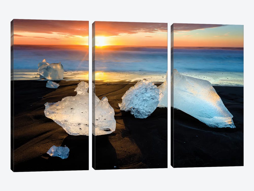 Blocks of Ice, Diamond Beach II by Susanne Kremer 3-piece Canvas Art Print
