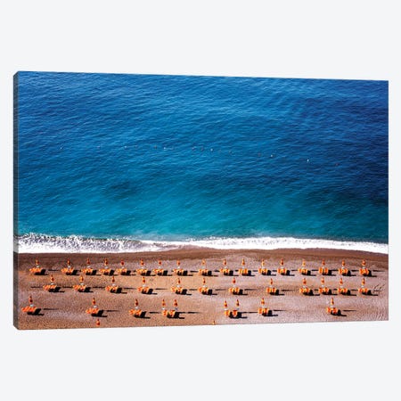 Positano Beach With Umbrellas And Chairs Canvas Print #SKR182} by Susanne Kremer Canvas Artwork