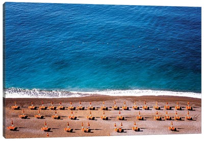 Positano Beach With Umbrellas And Chairs Canvas Art Print - Amalfi Coast Art