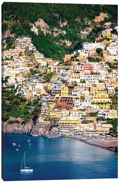 Positano, View Of Town  Canvas Art Print - Coastal Village & Town Art