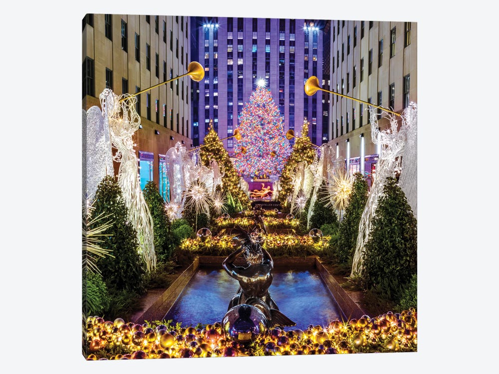 Rockefeller Center with Christmas Tree and Angels I by Susanne Kremer 1-piece Canvas Artwork