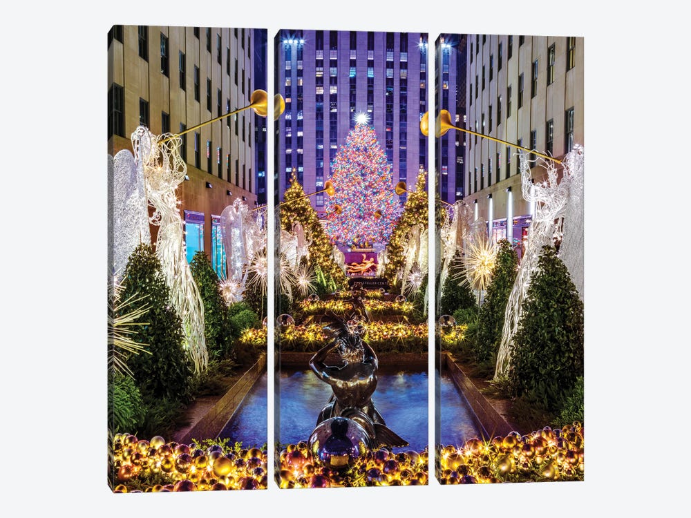 Rockefeller Center with Christmas Tree and Angels I by Susanne Kremer 3-piece Canvas Wall Art