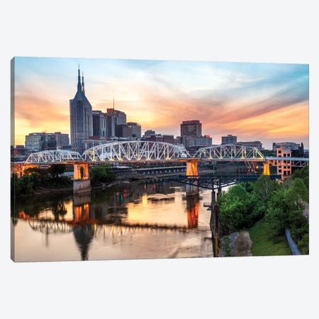 Skyline of Nashville with Shelby Bridge Canvas Print #SKR222} by Susanne Kremer Art Print