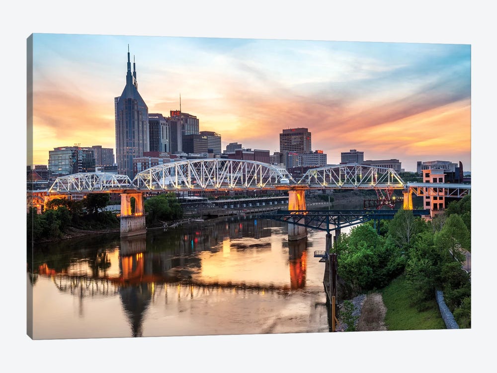 Skyline of Nashville with Shelby Bridge by Susanne Kremer 1-piece Canvas Artwork