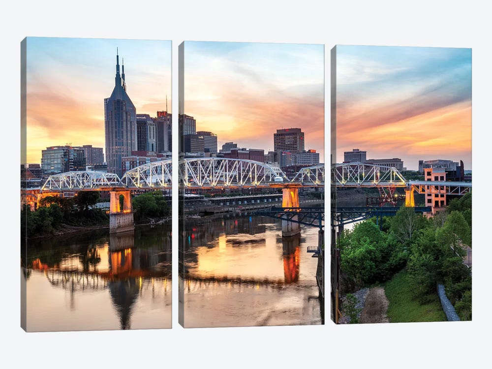 Skyline of Nashville with Shelby Bridge by Susanne Kremer 3-piece Canvas Wall Art