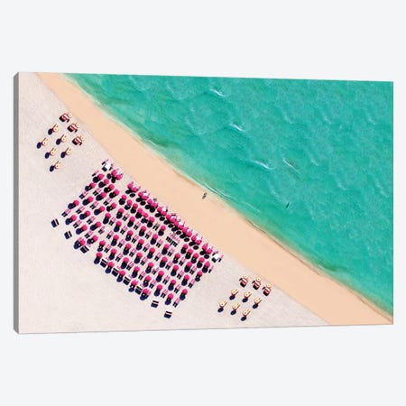 South Beach With Chairs And Umbrella  Canvas Print #SKR224} by Susanne Kremer Canvas Artwork