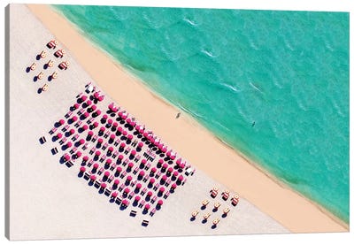 South Beach With Chairs And Umbrella  Canvas Art Print - Miami Beach
