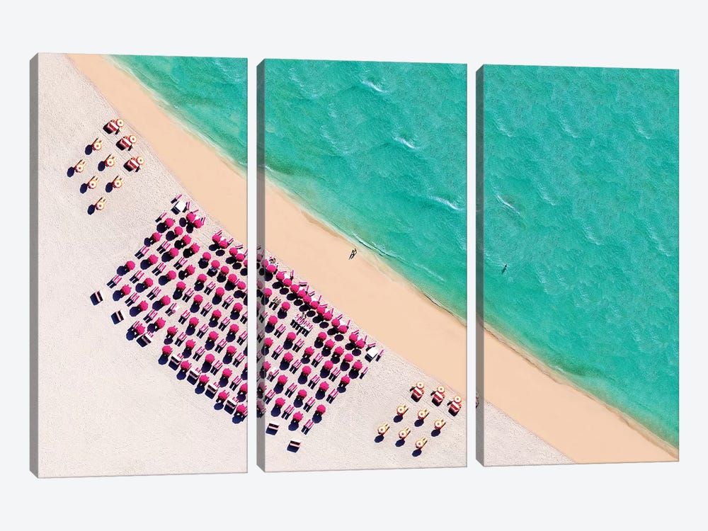 South Beach With Chairs And Umbrella  by Susanne Kremer 3-piece Canvas Art