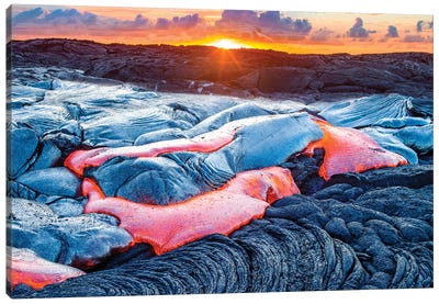 Sunrise Above Lava Stream Kilauea Volcano Canvas Art Print - Hyperreal Landscape Photography