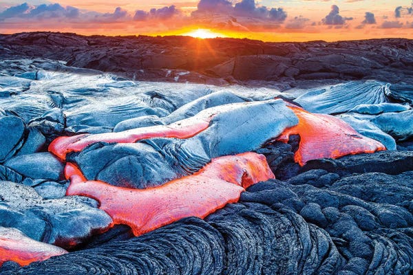 The Big Island (Island Of Hawai'i): Sunrise Above Lava Stream Kilauea Volcano by Susanne Kremer