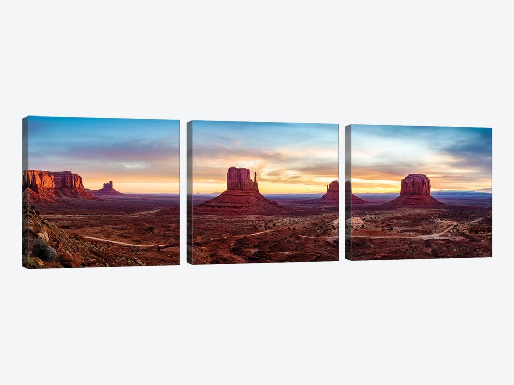 Sunrise Monument Valley Navajo Tribal Park  by Susanne Kremer 3-piece Canvas Print