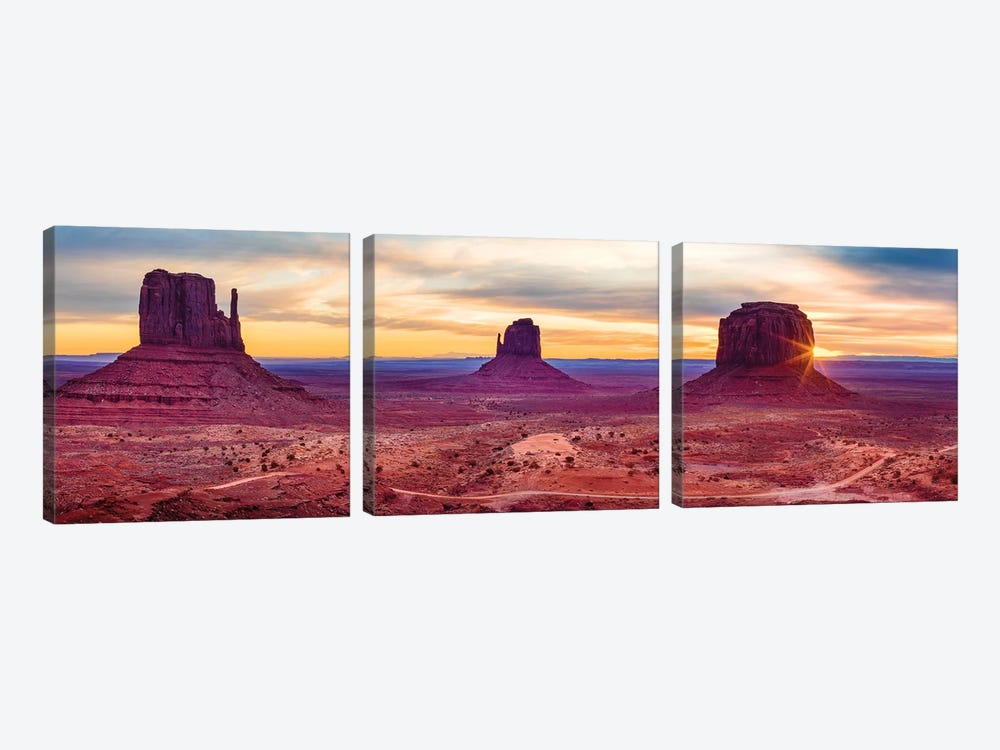 Sunrise Monument Valley Navajo Tribal Park  by Susanne Kremer 3-piece Canvas Art