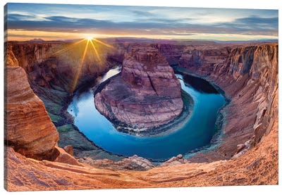 Sunset At Horseshoe Bend and Colorado River   Canvas Art Print - Grand Canyon National Park Art