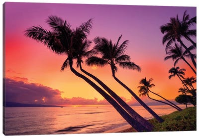 Sunset At Kaanapali Beach  Canvas Art Print - Maui Art