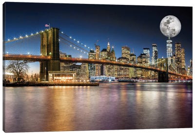 Brooklyn Bridge Manhattan Skyline Canvas Art Print - New York City Skylines