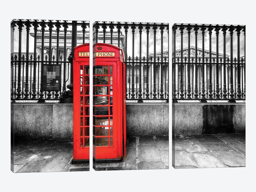 Telephone Booth At The British Museum  by Susanne Kremer 3-piece Canvas Wall Art