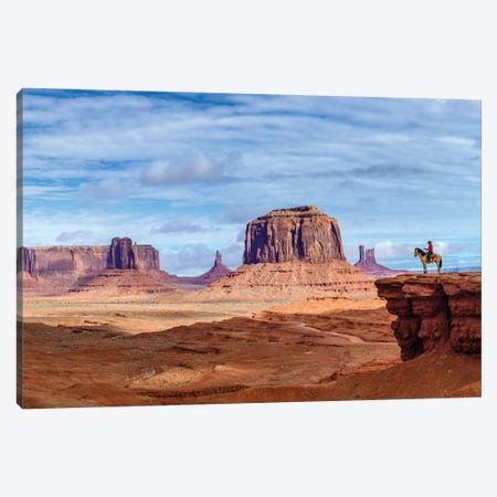 Tom Ford Point Navajo Man On Horse  Canvas Print #SKR251} by Susanne Kremer Canvas Artwork